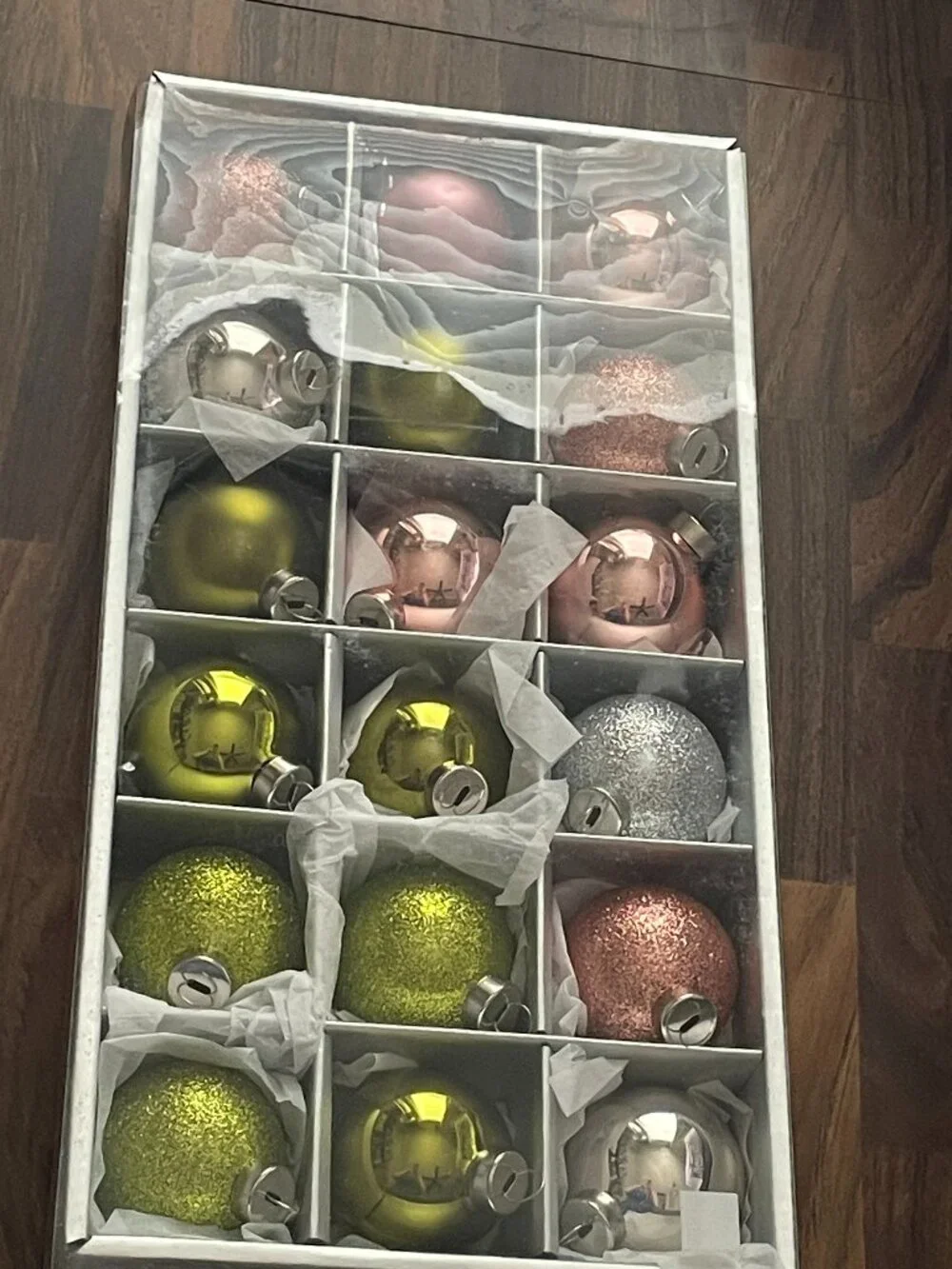 Crate & Barrel Winter Metallics Ball Christmas Tree Ornaments, Boxed Set of 18